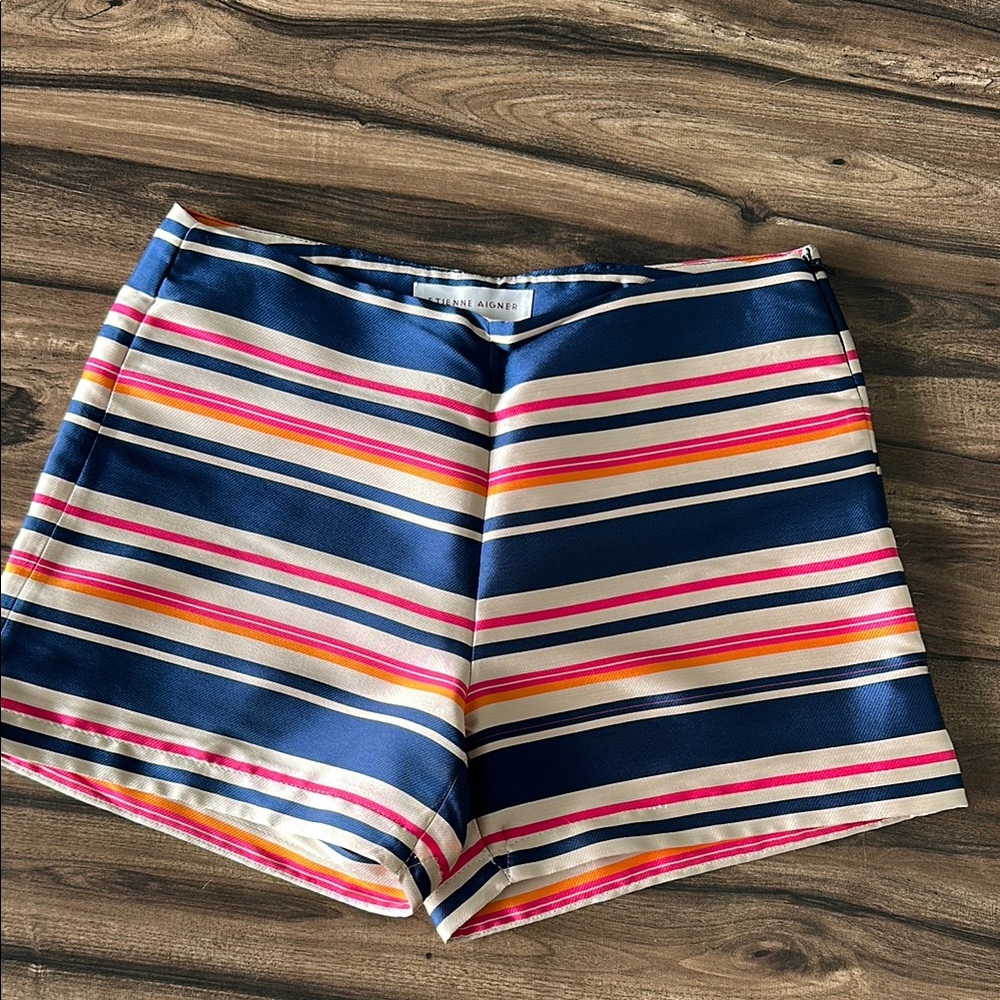 Etienne Aigner High Waist Shorts in Blue and Red